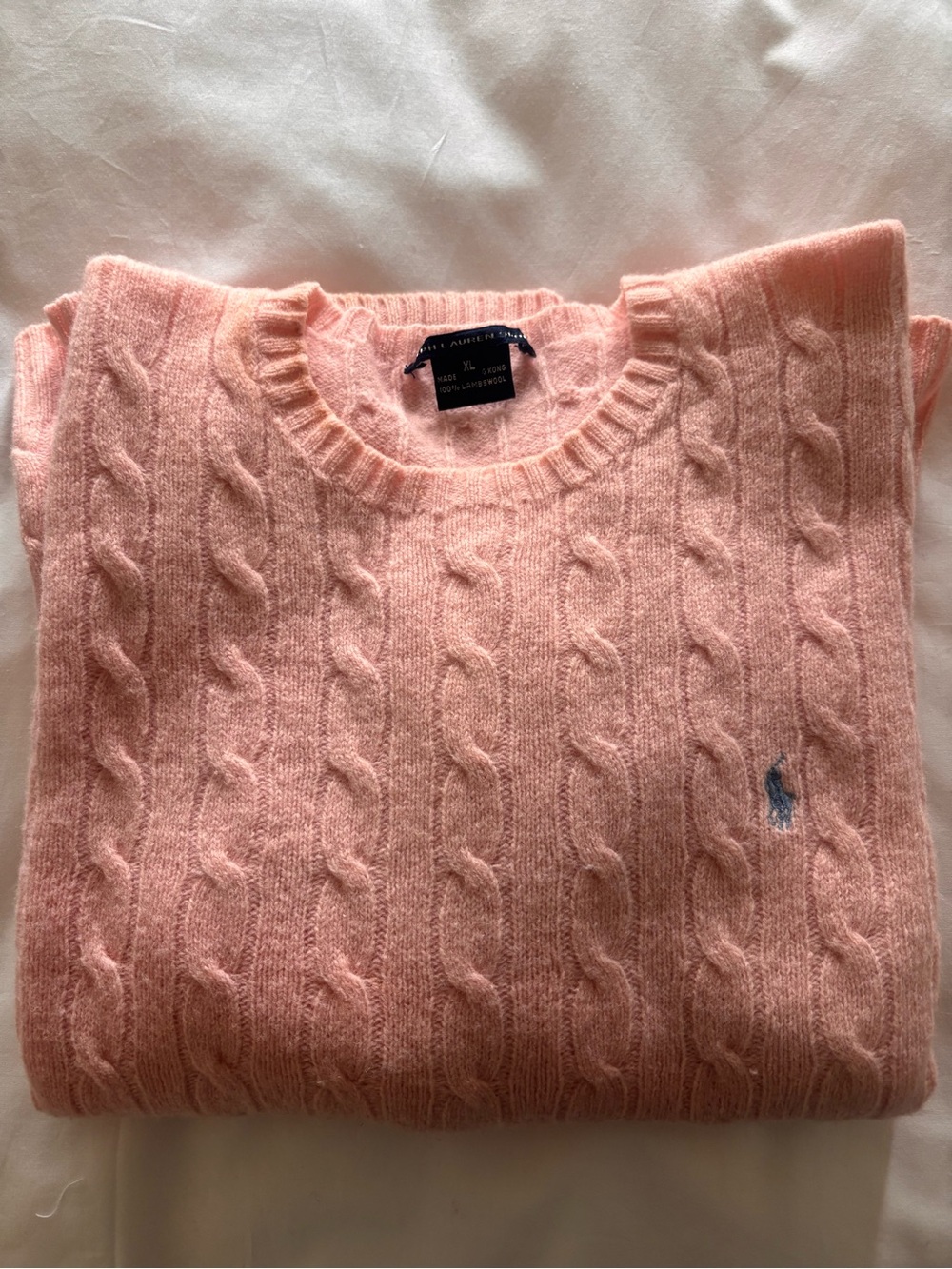 Ralph Lauren Pink Cable-Knit Crewneck Sweater XL